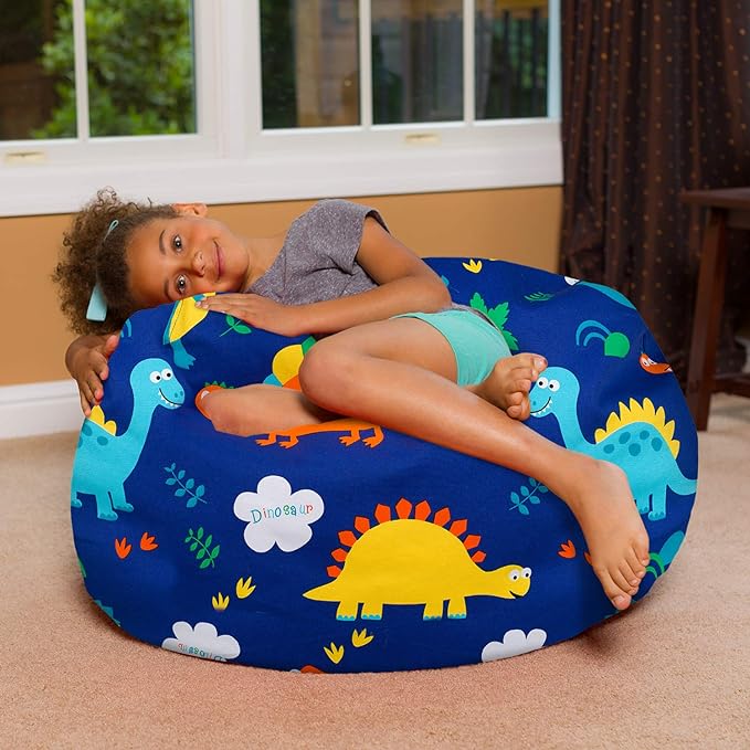 Posh Creations Bean Bag Chair for Kids, Teens, and Adults Includes Removable and Machine Washable Cover, Canvas Dinos on Blue, 38in - Large