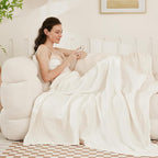EMME Cotton Throw Blanket for Couch Soft Muslin Blankets 50"x60" Lightweight Breathable Blanket All Season Gauze Blanket, White