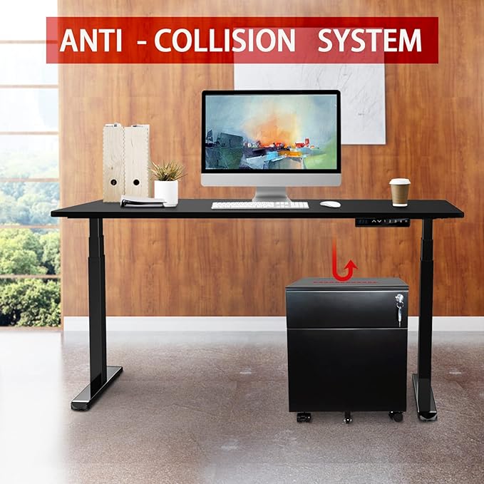 AIMEZO Standing Desk Frame, Dual Motor Electric Height Adjustable Sit Stand Desk Frame with 4 Memory Preset Button, USB Charging Port for Home Office (3 Tier Legs, Black)