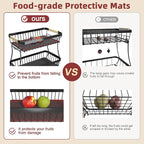 3-Tier Fruit Basket with Banana Hangers, Detachable Metal Bowl | Wooden handle, protective mats included. Versatile holder for bread, snacks, and veggies. Large 3 tier metal design.