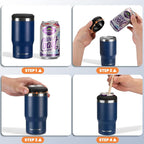 HAUSHOF 4-in-1 Insulated Can Cooler Fits 12oz Cans & Beer Bottle, Navy Blue | Double-Wall Vacuum Insulated, 18/8 Stainless Steel, BPA-Free Lid, Slim Can Cooler for Camping, Beach & Picnic
