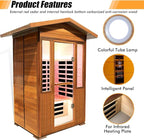 2 Person Outdoor Sauna Infrared Saunas Dry Sauna Room Red Cedar and Canadian Hemlock Wood Wooden Sauna Spa 1800W APP Control 7 Color Light 48.8 * 37 * 87.4inch