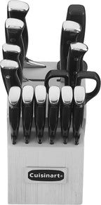 Cuisinart Classic Forged Triple Rivet, 15-Piece Knife Set with Block, Superior High-Carbon Stainless Steel Blades for Precision and Accuracy (Black/Gray)