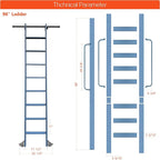 DIYHD 96" Rolling Library Ladder with Handrail, 4FT Sliding Rail, Blue | 8-Step lightweight ladder with space-saving upright storage, Telescopic top hooks, Locking bottom rollers, 300lbs capacity