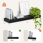 Heimlove 12" Deep Floating Shelves, 36 x 12 Inch Wall Mounted Long Floating Shelf with Invisible Brackets, for Home Decor, Bedroom, Kitchen, Living Room, Bathroom - 1 Pack, Black