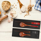 Japanese Spoon and Chopsticks Set 3 Pairs Reusable Travel Utensils Wooden Dining Tableware for Picnic School Office Home 9.84 in