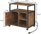 Lateral File Cabinet,Office Filing Cabinets with Socket and USB Charging Port,Modern Rolling Printer Stand with Storage for A4, Letter Size and File Folders,for home office, Rustic Brown