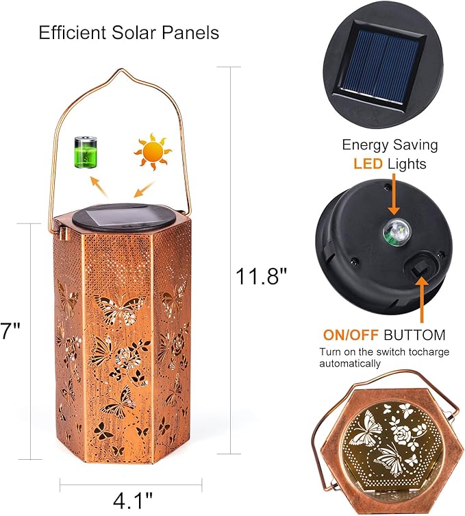 2 Pack Butterfly Solar Lanterns Outdoor Waterproof - Birthday Gifts for Women, Mom, Butterflies Solar Lights Outdoor Hanging Garden Decor for Outside, Patio, Outdoor, Yard, Lawn, Balcony