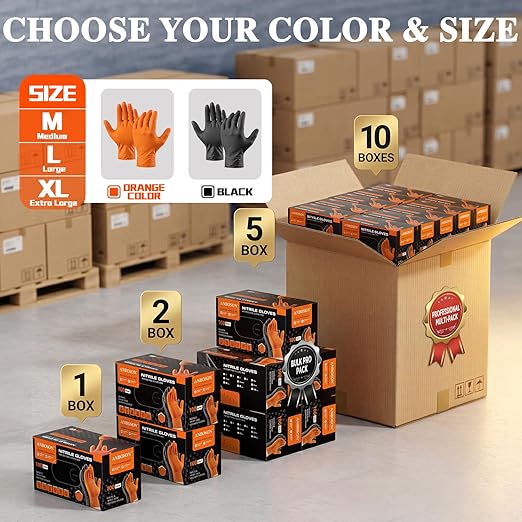 ANBOSON 10 Mil Heavy Duty Mechanic Nitrile Gloves, Large Black 200 Count | Diamond Grip,Latex Free,Chemical Resistant Disposable Thick Rubber Gloves for Auto Repair, Industrial, Food, Work ,BBQ,Men