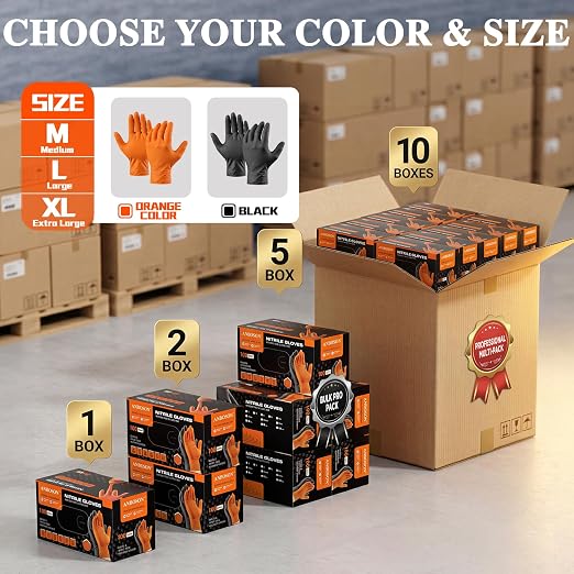 ANBOSON 10 Mil Heavy Duty Mechanic Nitrile Gloves, XLarge Black 200 Count | Diamond Grip,Latex Free,Chemical Resistant Disposable Thick Rubber Gloves for Auto Repair, Industrial, Food, Work ,BBQ,Men