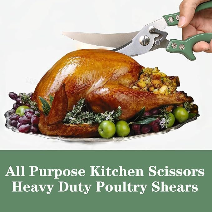 ANDONG Heavy Duty Poultry Shears, All-Purpose Kitchen Scissors for Food, Spatchcock Shears, Green