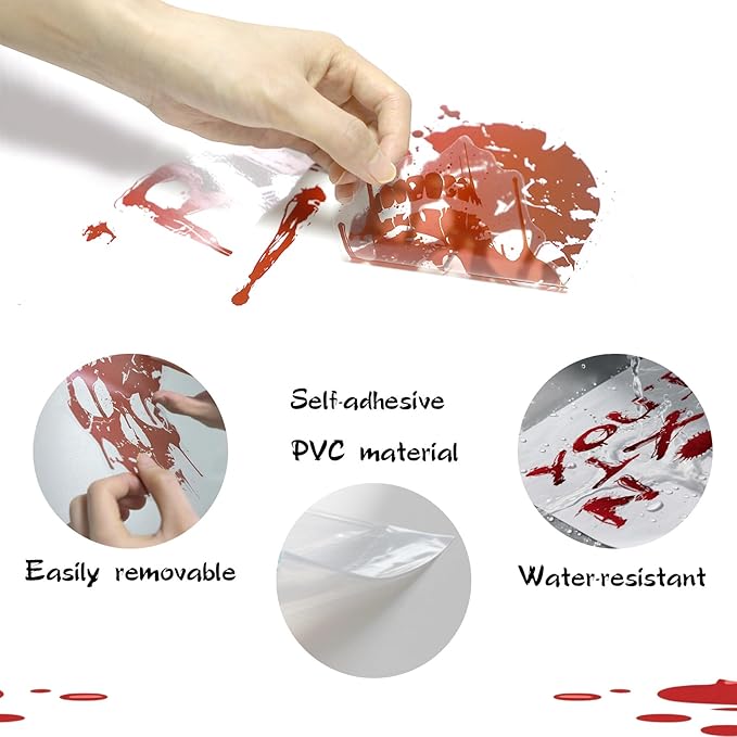 8 Sheets Halloween Window Clings, Bloody Handprint Footprint Window Stickers Scary Halloween Decorations Self Adhesive Wall Decal for Party Bathroom Car Door Zombi Restroom Sign Decals-85 Pcs