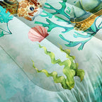 Datura home Sea Turtle Comforter Bedding Set for Kids Teens Adults,Watercolor Sea Turtle Light-Green and Blue Coral Seaweed Ocean Themed Comforter with 2 Pillowcases(Turtle Full),Green Turtle