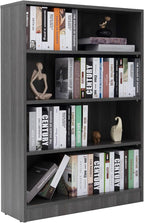 Farini Grey Bookshelf for Bedroom 4 Shelf Office Bookcase 48 Inches Tall Modern Wood Bookshelf for Living Room 4 Tier Wide Manga Bookshelf Library Bookcase