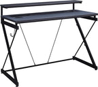 OSP Home Furnishings Emulator Battlestation Gaming Desk with RGB LED Lights, Black