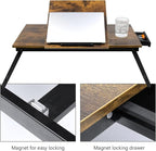Bamboo Laptop Desk Bed Tray Table Adjustable Table for Computer Tilting Top Foldable Leg with Drawer