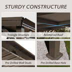 Domi 10'x10' Lean to Gazebo Hardtop, Expandable Wall Mounted Pergola with Gutters & Galvanized Steel Roof, 60MPH Wind Resistance, Outdoor Heavy Duty Metal Awning for Patio, Deck, Backyard - Brown