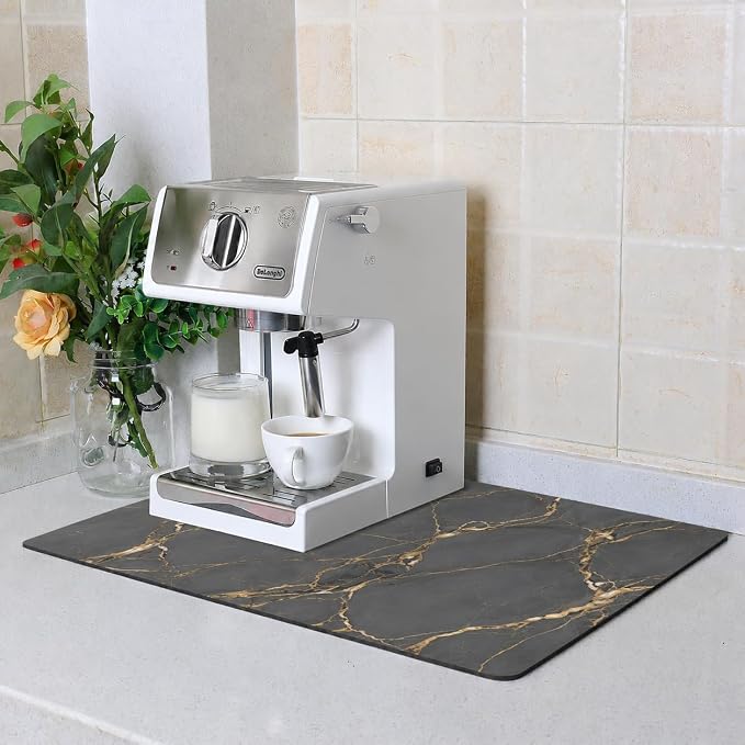 ZLR XXL Coffee Bar Mat for Barista Workstation, 20"x24", Marble Gray | Pro Home Cafe Station, Absorbent Dish Drying Mat, Stain-Hiding Top, Fits Multi-Appliance, Cup Display & Knock Box