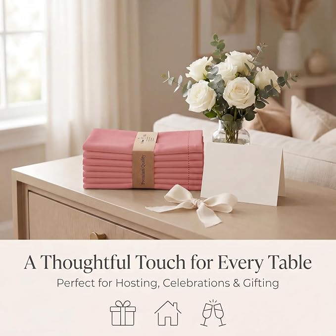 Urban Villa Hemstitch Cloth Dinner Napkins Cotton 20”x20” (Set of 12)-Rust