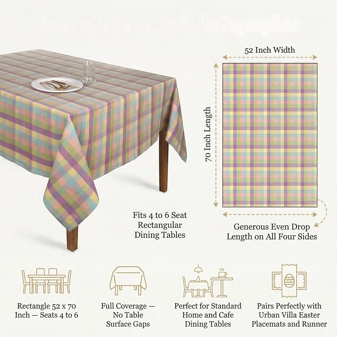 Urban Villa Tablecloth Cotton Tabletop 52x70 (4-6 Seats) Easter Checks