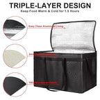 Insulated Food Delivery Bag, XXXL Grocery Cooler Bags, Black, 3-Pack | Insulated Reusable Tote Bag for Shopping/Travel, Catering for Hot/Cold Food Carrier, 23"x14"x15" Commercial Food/Pizza Warmer