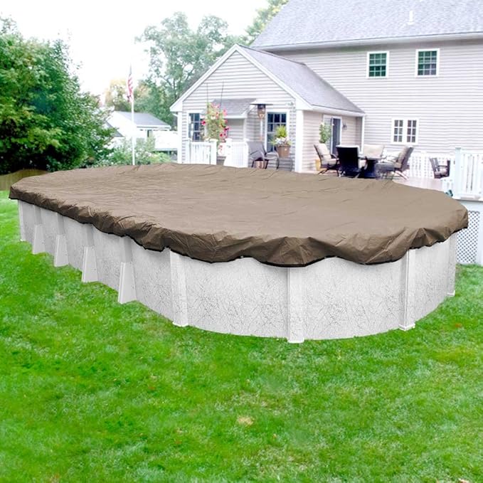Robelle 18 x 40 ft Industrial Taupe Winter Oval Pool Cover for Above Ground Pools, 4 ft Overlap (22 x 44 ft Cover Size), Solid 14 x 12 Scrim, 4.5 oz/yd2, 20-Year Warranty, Style: 601840-4