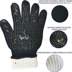 Mitts Oven Gloves with Fingers BBQ Heat Resistant Gloves Oven Gloves 1472℉ 14Inch Cut Resistant Cooking Grill Gloves Silicone Non-Slip Cooking Gloves for Grilling/Baking for Gift (Large, Black)