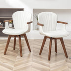 LUNLING Swivel Dining Chairs Set of 4, Mid Century Modern White Faux Leather Kitchen Chairs with Arms,Bamboo Legs Side Chairs No Wheels,Accent Chair for Dining Rooms and Offices
