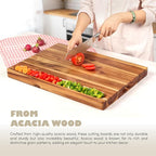 XL Acacia Wood Cutting Board (20x15x1.5in) and Wooden Butcher Block, Chopping Board-Reversible Multipurpose For Meat, Cheese Board, Vegetables, Bread with Juice Groove, Cracker Holder & Inner Handles