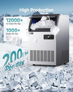 EUHOMY Commercial Ice Maker,200lbs/24H,Stainless Steel Under Counter Ice Machine with Water Filter,33lbs Storage Capacity, 84 Cubes in 8-12 Mins, Freestanding Ice Machine for Home/Bar/Cafe/Restaurant