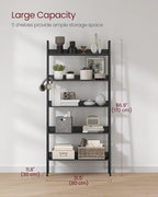 VASAGLE Bookshelf, 5-Tier Bookcase, Ladder Shelf for Home Office, Living Room, Bedroom, Kitchen, Ebony Black and Ink Black ULLS129B56