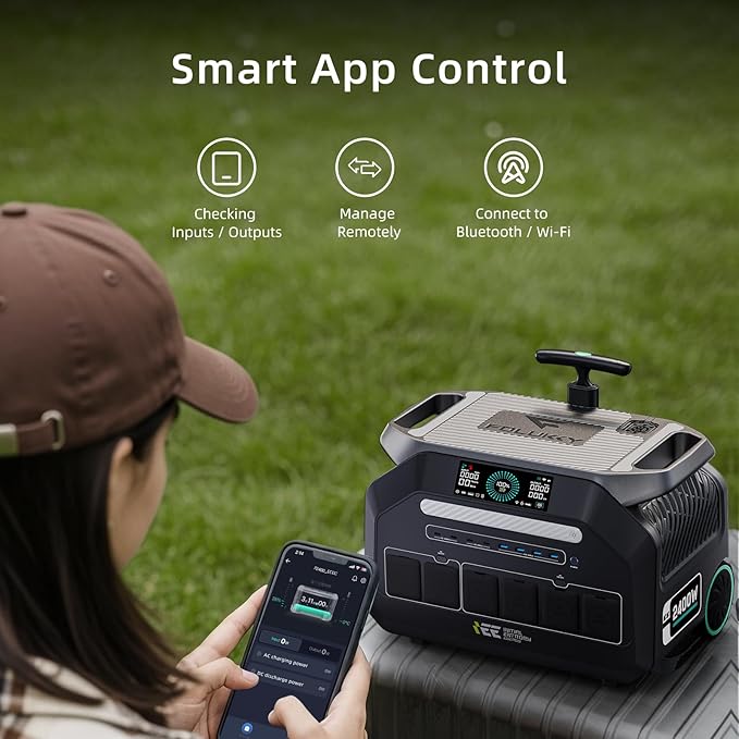 IEE 3200W/2048Wh Solar power station,P3200 Solar Generator(6400W Peak),1800W Super Fast Charging, LiFePO4 (LFP) Battery,APP Control Emergency Power Station for Home, Camping, Power Outages
