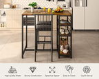 Gizoon 3-Piece Bar Dining Table Set for 2, Kitchen Table w/Shelves Retro | Space-saving retro bar height table set with 3 storage shelves. Includes 2 high-density PU cushion chairs that tuck away.