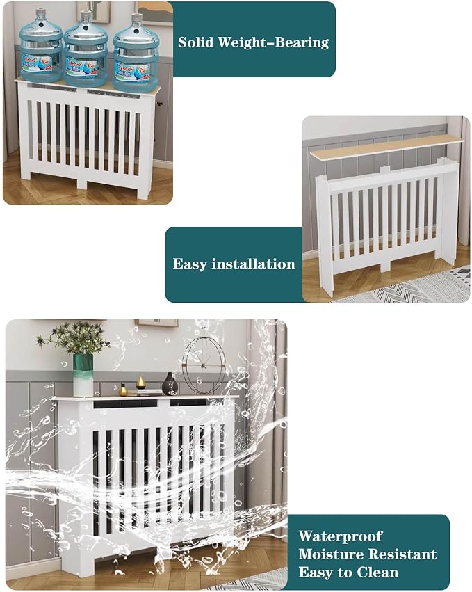 Modern Radiator Covers Wall Heater Cover Cabinet Shelf Bathroom Floor Radiator Shelve, Hide Cluttered Pipes/Easy to Install, Suitable for Household Living Room, White(27.6" Lx31.5 Hx9.8 W)