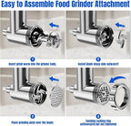 Metal Food Grinder Attachments for KitchenAid Stand Mixers | Meat Grinder, Sausage Stuffer, 15pcs Meat Grinder Accessories Set, Silver