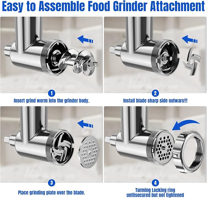 Metal Food Grinder Attachments for KitchenAid Stand Mixers | Meat Grinder, Sausage Stuffer, 15pcs Meat Grinder Accessories Set, Silver