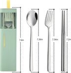 DEVICO Travel Utensils with Case, 4Pcs Korean Chopsticks Fork and Spoon Set | 18/8 Stainless Steel Portable Cutlery Set, Reusable Silverware for Lunch Box/Camping/Work/School, Dishwasher Safe, Green