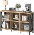 FATORRI 6 Cube Storage Organizer with Shelf, Long Wood and Metal Cubby Bookcase, Industrial Horizontal Bookshelf (Rustic Oak, 47 Inch)