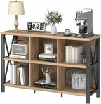FATORRI 6 Cube Storage Organizer with Shelf, Long Wood and Metal Cubby Bookcase, Industrial Horizontal Bookshelf (Rustic Oak, 47 Inch)
