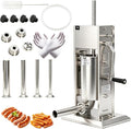 CTJ Sausage Stuffers Stainless Steel Sausage & Churro Maker 3L/7Lb,Silver | Manual 2 in 1 Sausage Stuffer & Churro Maker, 2-Speed Adjustable Vertical Sausage Maker, 4 Stuffing Tubes & Churros Nozzle