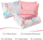 Twin Comforter Set for Girls, 6 Pieces Bed in a Bag, Colorful Unicorn Bedding Comforter Sheet Set, Ultra Soft and Fluffly, Pink & Rainbow Color, Colorful Bed in a Bag for Girls