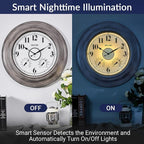Andy Star 21 Inch Large Luminous Outdoor Wall Clock and Temperature for Patio, Pool, Oversized Round Wall Clocks Waterproof, Vintage Brushed Gray Oak Wooden Finish Silent Non Ticking
