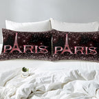 Erosebridal Eiffel Tower Comforter Set King Size, Paris France Duvet Sets for Kids Teens Adult Women Bedroom Decor Starry Sky Bling Bedding Set City Building Quilted Duvet with 2 Pillow Cases