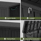 120 Gallon Outdoor Deck Box,Storage Lockable Waterproof Patio Furniture,Garden Tools,Cushions,Pool Accessories Outside Storage Resin Box(Black)
