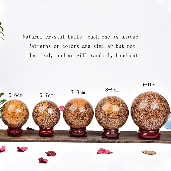 JIC Gem Real Natural Gemstone Sphere Jade Crystal Ball Mineral Quartz Stone with Decorative Stand Home Decoration (60-70mm)