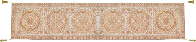 Indian Handmade Indian Traditional Table Runner Ethnic Kitchen Table Cloth for Wedding Bridal Birthday Party Diwali Decorations - Mandala Design - White