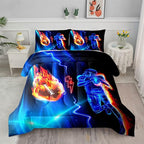 Axolotl Football Comforter Full,Cool Blue Football Bedding Sports Theme Comforter Set for Boys,3D Rugby Sports Bedding Set Football Player On Fire for Boys Kids Teens,1 Quilt 2 Pillowcases,Black Blue