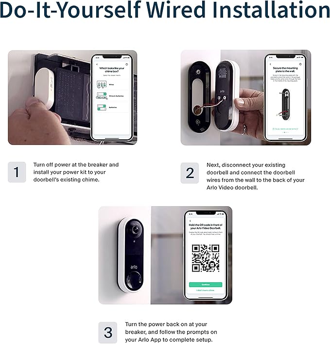 Arlo Essential Wired Video Doorbell - HD Video, 180° View, Night Vision, 2 Way Audio, Black - AVD1001B