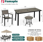 Pamapic Aluminum Outdoor Dining Set, Patio Dining Set for 8 with 6 Outdoor Stackable Chairs, Patio Table and Chairs Set with Plastic-Wood Table Top for Patio, Garden(Charcoal Gray)