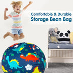 Lukeight Stuffed Animal Storage Bean Bag Chair Cover for Kids, Dinosaur Zipper Beanbag Chair Cover for Organizing Toddler & Kids' Rooms Plush Toys (Dinosaur Navy, Large)